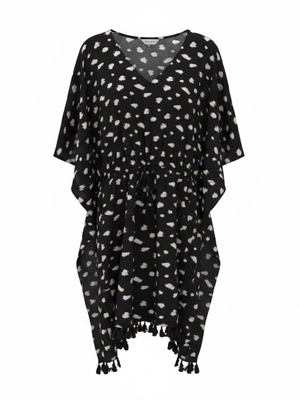 Lane Bryant Black and White Printed Swim Cover-Up with Tassels